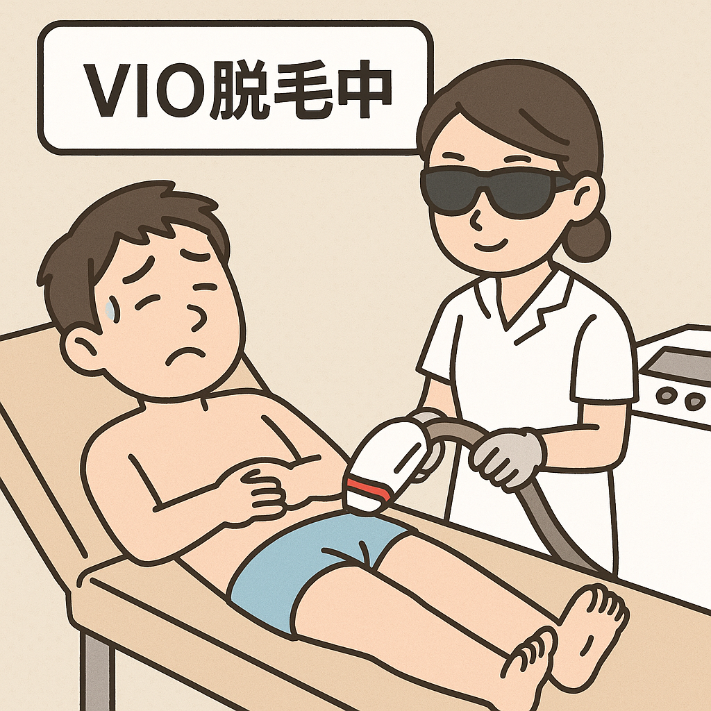 脱毛レーザーを照射されている男性のイラスト