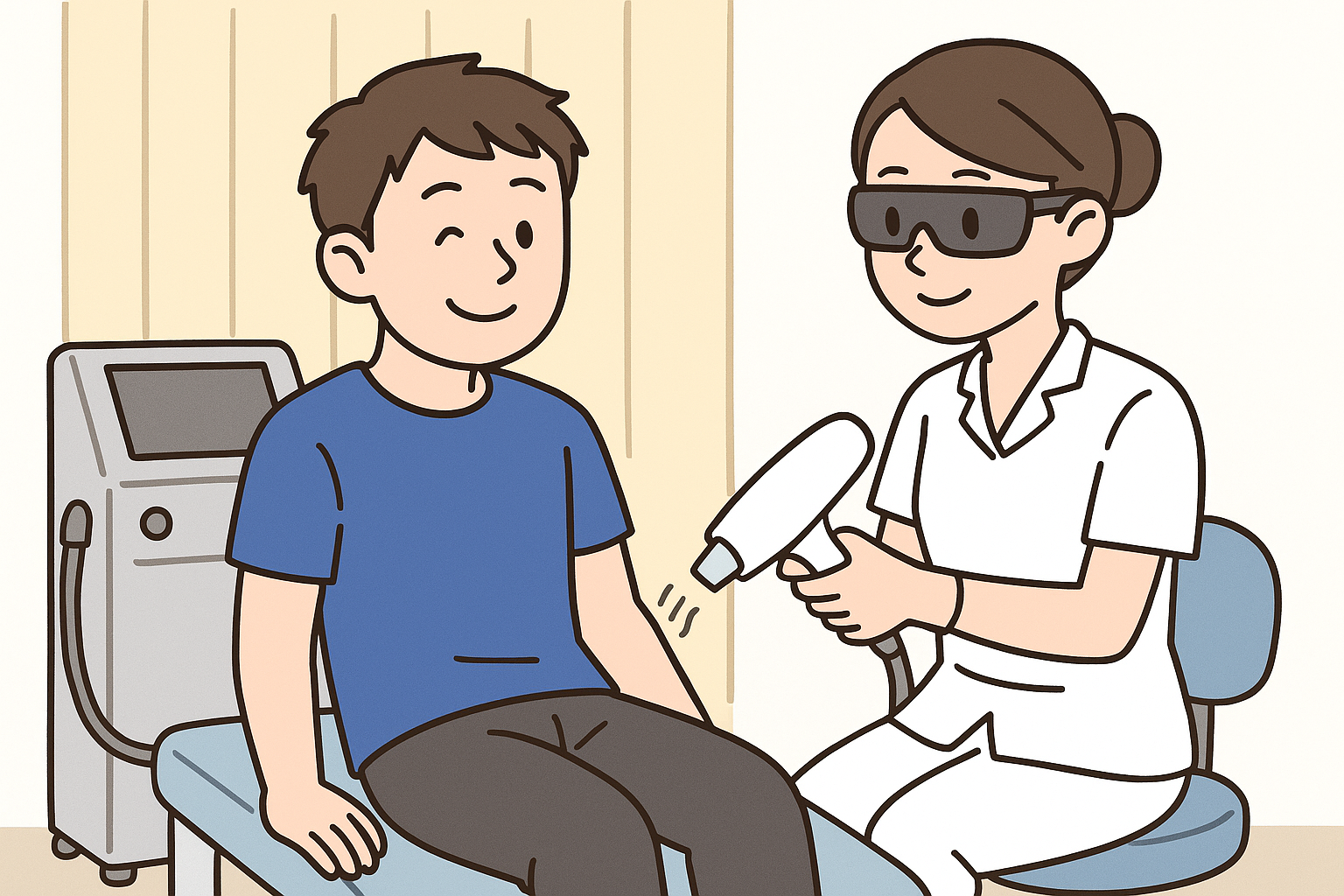 男性が脱毛されるイラスト