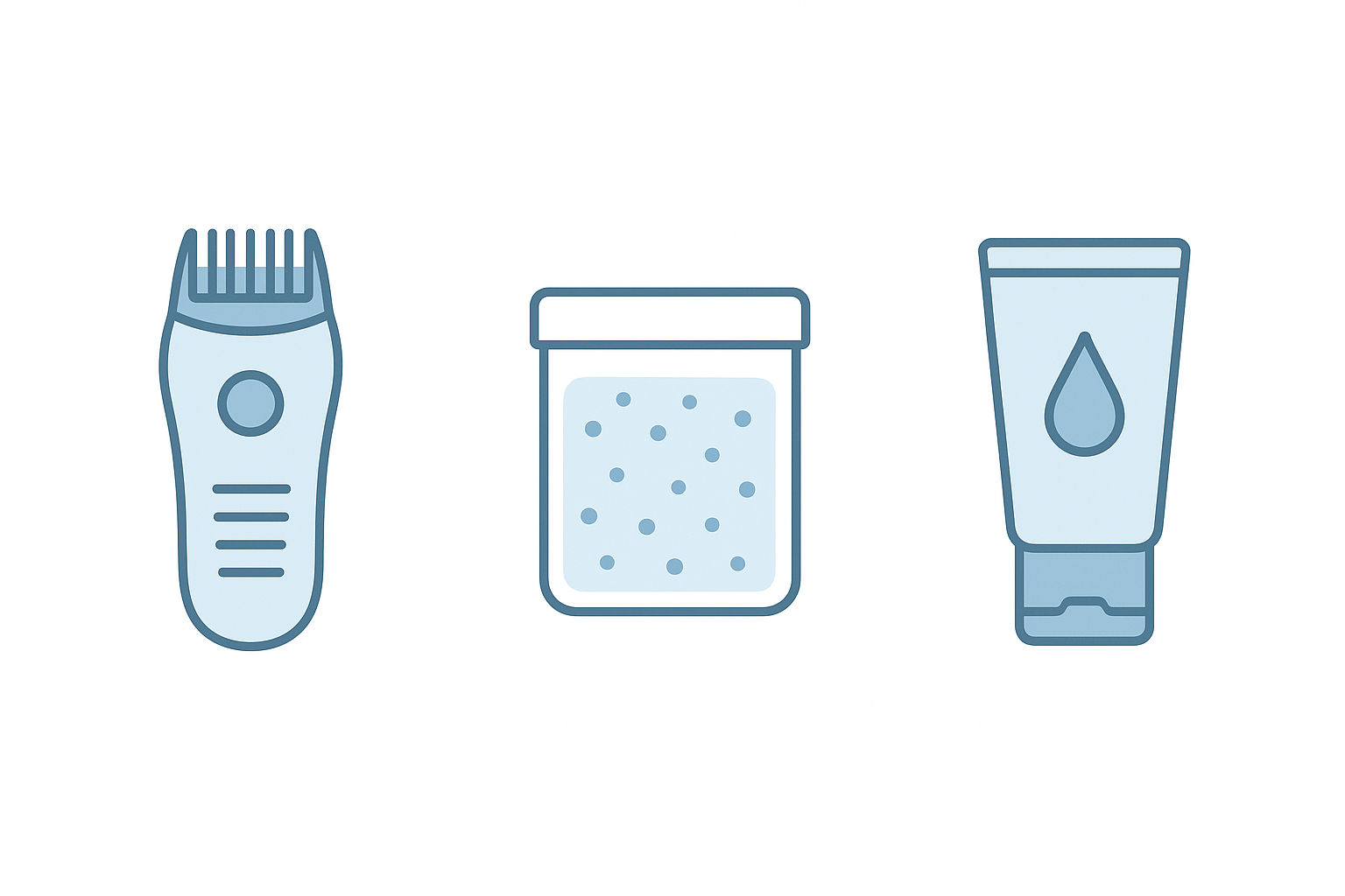 シェーバーや保湿クリームなど肌に関するものを表したイラスト