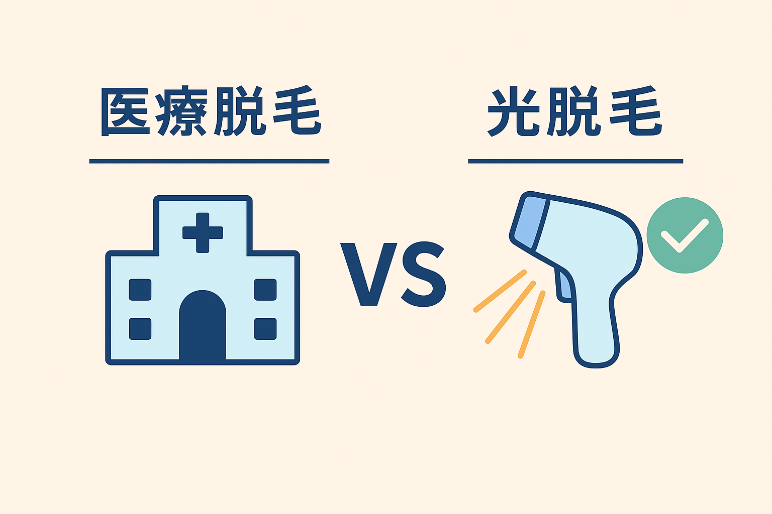 医療脱毛と美容脱毛の比較をイメージしたイラスト